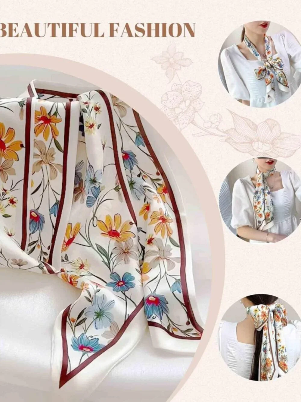 Women's Daisy Rice White Fashion Elegant Oblique Angle Scarves Bag Scarfs